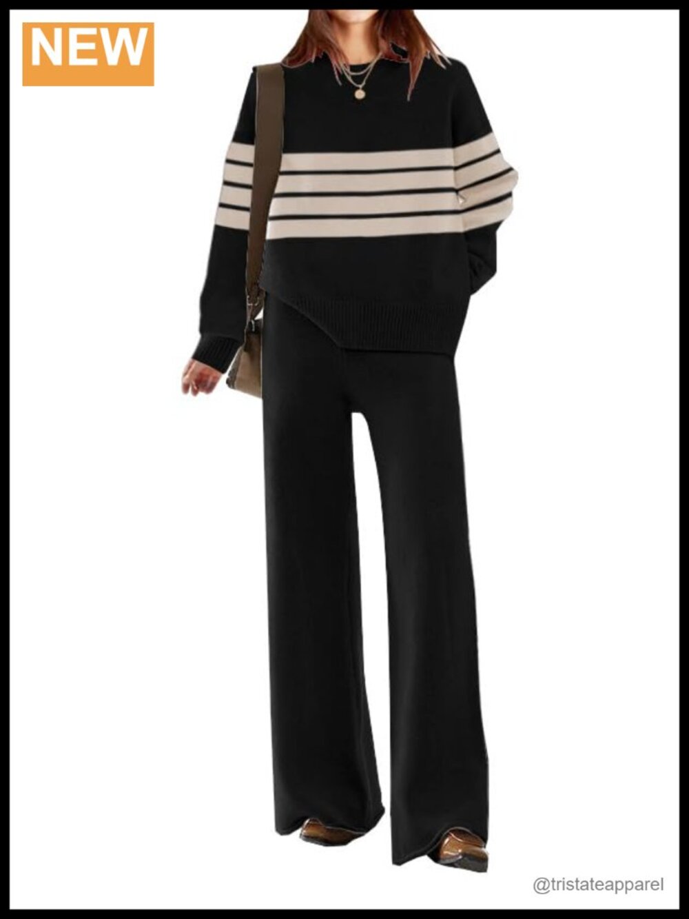 Womens Ribbed Knit 2 Piece Sweater Set Wide Leg Lounge Sweatsuit